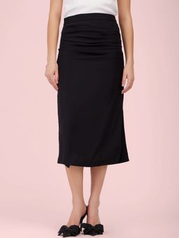 FableStreet - Side Slit Midi Skirt - Black