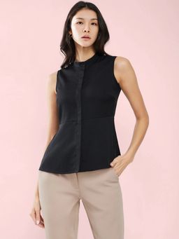 FableStreet - Round Neck Peplum Black Top