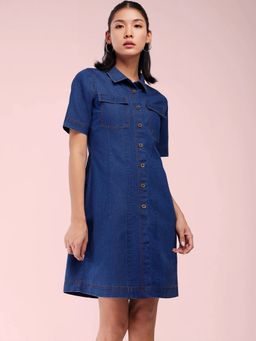 FableStreet - Blue Denim Shirt Dress
