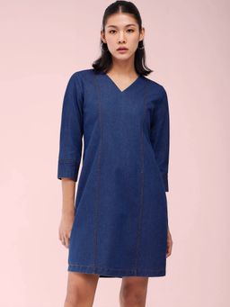 FableStreet - Blue Denim Shift Dress