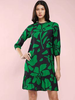 FableStreet - Black Floral Printed Dress