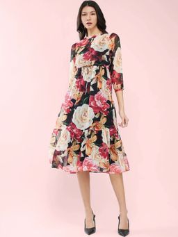FableStreet - Multicolour Chiffon Floral Print Dress