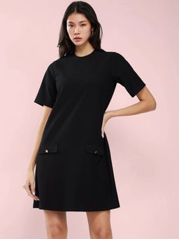 FableStreet - Black Knitted Shift Dress