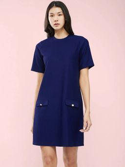 FableStreet - Navy Blue Knitted Shift Dress