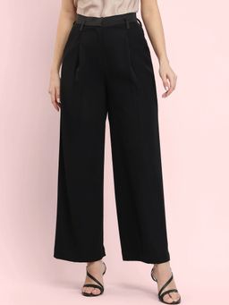 FableStreet - Black Solid Loose Fit Trouser