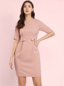FableStreet - Pink Pleated Detail Dress