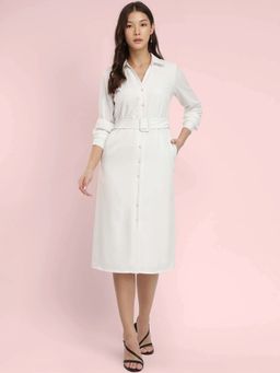 FableStreet - White Shirt Dress with Belt (Set of 2)