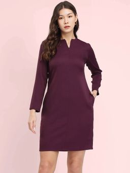 FableStreet - Wine Front Zip Shift Dress