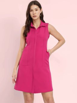 FableStreet - Pink Collared A-Line Dress
