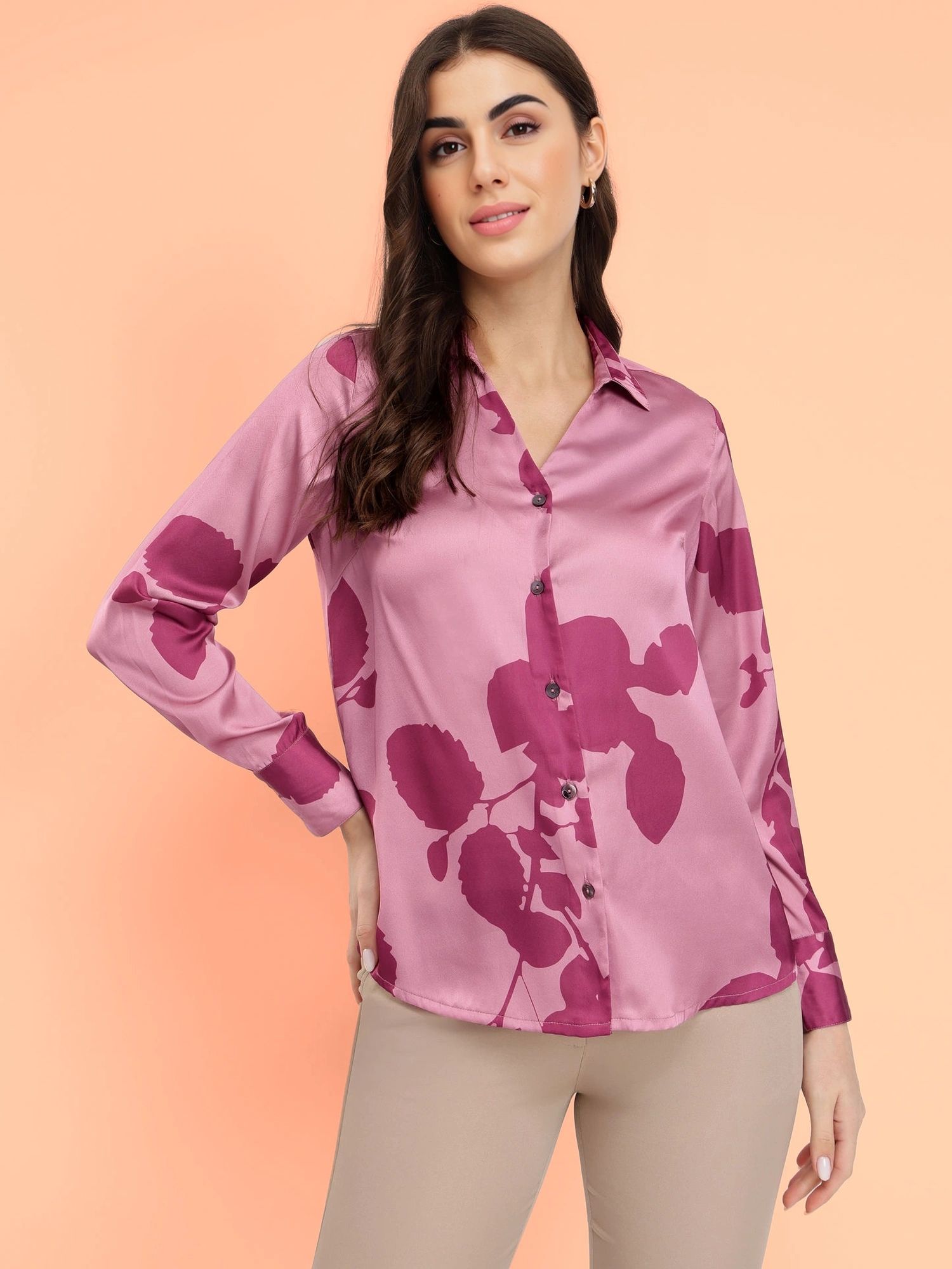 fable street Pink Satin Floral Shirt-picture-12
