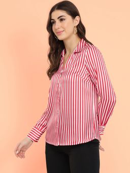FableStreet - Red and White Satin Striped Shirt
