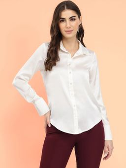 FableStreet - Off White Satin Bell Cuff Shirt