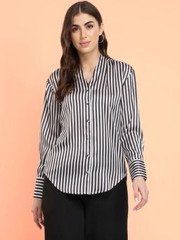 FableStreet - Black Satin Striped Shirt