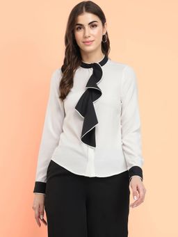 FableStreet - White Cascade Shirt with Scarf (Set of 2)