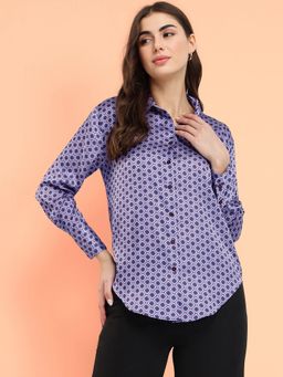 FableStreet - Violet Satin Geometric Shirt