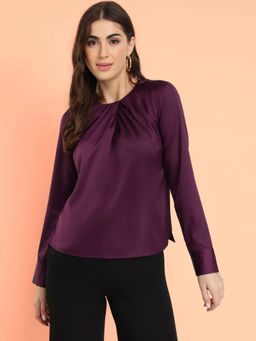 FableStreet - Satin Gathered Purple Top
