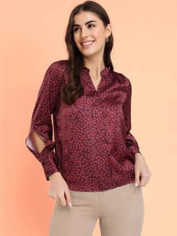 FableStreet - Satin Polka Maroon Top