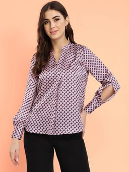 FableStreet - Satin Geometric Pink Top