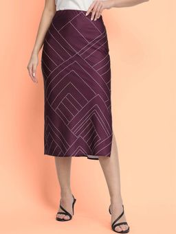 FableStreet - Wine Stretchable Satin A-Line Skirt