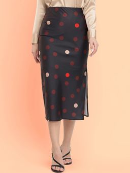 FableStreet - Black Stretchable Satin A-Line Skirt