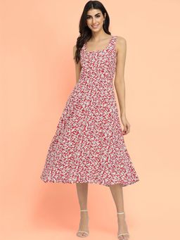 FableStreet - Fit And Flare Midi Dress - Maroon