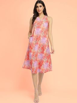 FableStreet - Floral A-Line Midi Dress - Multicolour