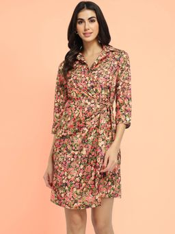 FableStreet - Floral Wrap Mini Dress - Multicolour