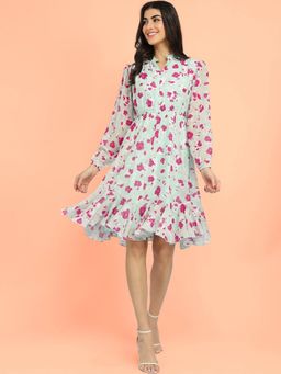 FableStreet - Fit And Flare Tiered Knee Dress - Green