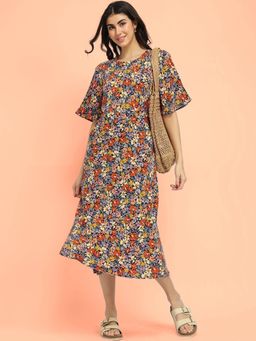 FableStreet - Floral A-line Midi Dress - Multicolour
