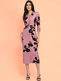 FableStreet - Stretchable Floral Midi Dress - Pink