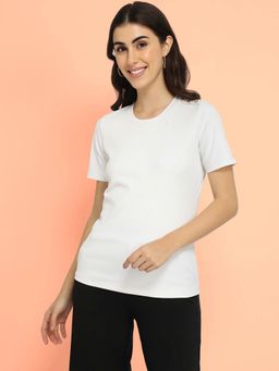 FableStreet - White Stretchable Half Sleeves T-Shirt