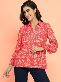 FableStreet - Orange Polka Pleated Top