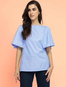 FableStreet - Blue Cotton Blend Striped Top