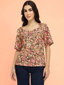 FableStreet - Multicolour Floral Sweetheart Neck Top