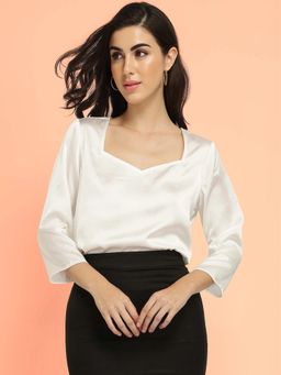 FableStreet - Off White Satin Sweetheart Neck Top