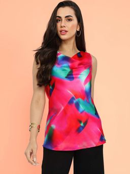FableStreet - Multi-Colour Satin Marble Printed Top