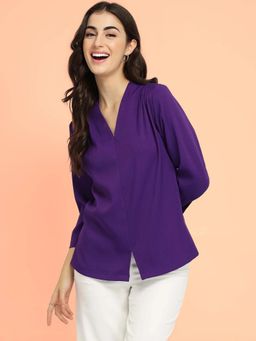 FableStreet - Purple Stretchable V-Neck Top