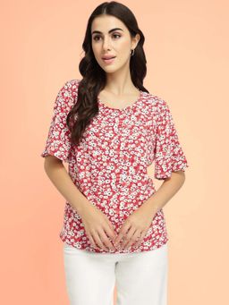 FableStreet - Maroon Floral Half Sleeve Top