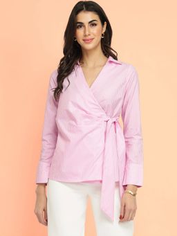 FableStreet - Cotton Blend Wrap Shirt - Pink