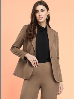 FABLE STREET - Beige Single Breasted Solid Blazer