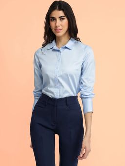 FABLE STREET - Cotton Blend Formal Shirt - Light Blue