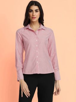 FableStreet - Cotton Blend Striped Shirt - Red and White