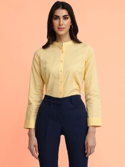 FableStreet - Cotton Mandarin Collar Shirt - Butter Yellow