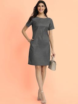 FableStreet - Grey Boat Neck Shift Dress