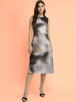 FableStreet - Grey Marble Print A-Line Dress