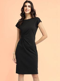 FABLE STREET - Black Bodycon Pleat Detail Dress
