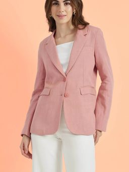 FableStreet - Pink Linen Single Breasted Blazer