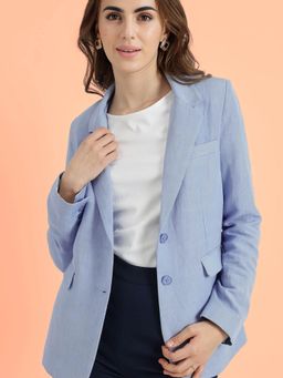 FableStreet - Blue Linen Single Breasted Blazer