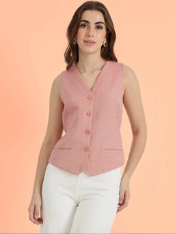 FableStreet - Dusty Pink Solid Linen Waistcoat