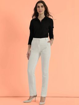FableStreet - White Linen Mid Rise Tapered Trouser